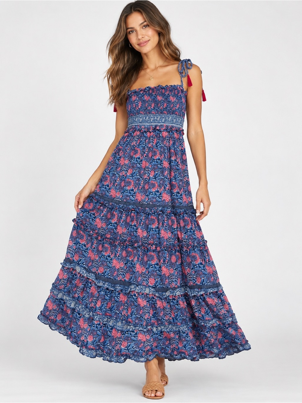 BELL BY ALICIA BELL Smocked Tassel Tie Maxi Dress - Size L